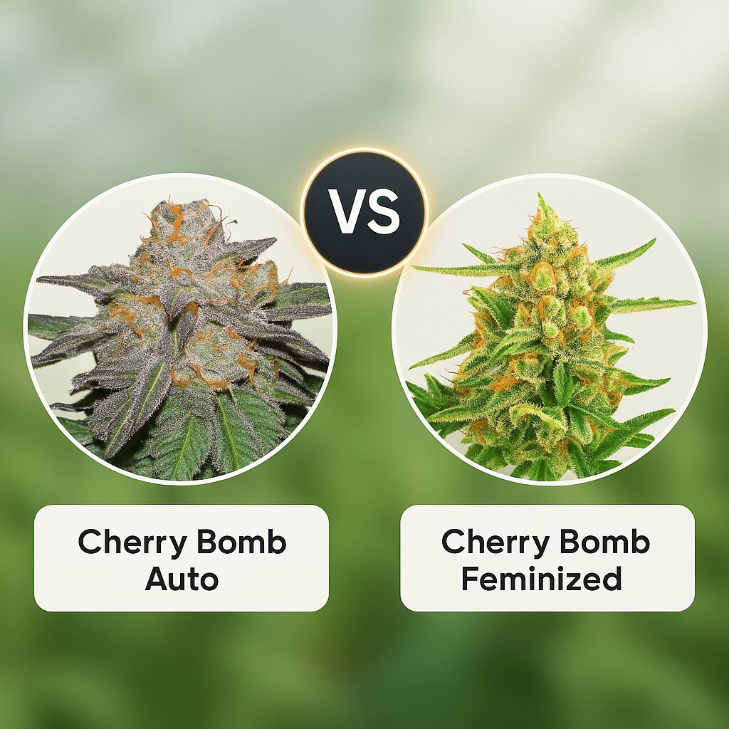 Cherry Bomb Auto (Bomb Seeds) vs Cherry Bomb (Bomb Seeds) Cannabissamenvergleich