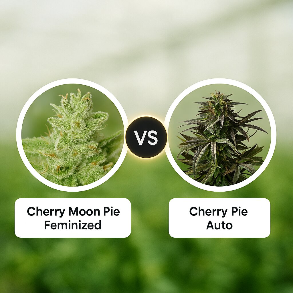 Cherry Moon Pie (Big Buddha Seeds) vs Cherry Pie Auto (Royal Queen Seeds) Vergleich von Cannabissamen