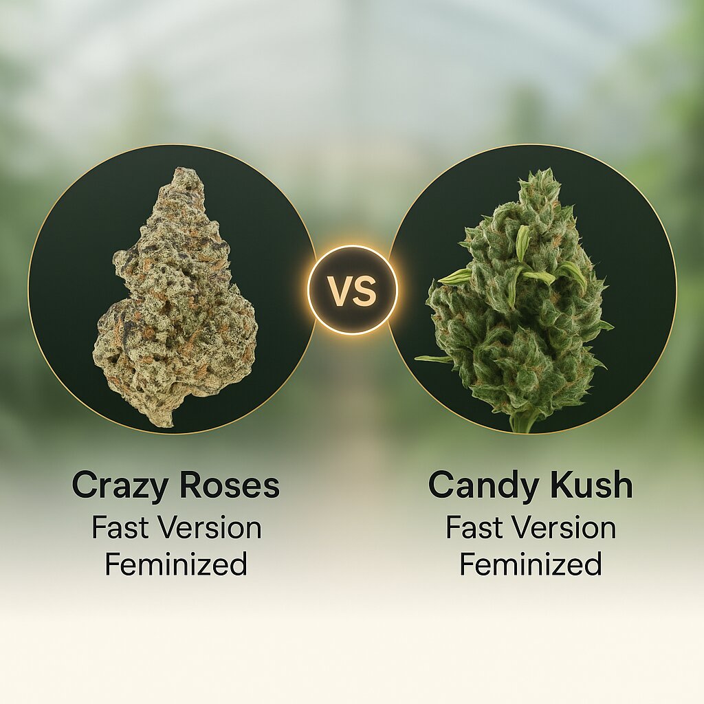 Crazy Roses Fast Version (Growers Choice) vs Candy Kush Fast Version (Royal Queen Seeds) Vergleich von Cannabissamen