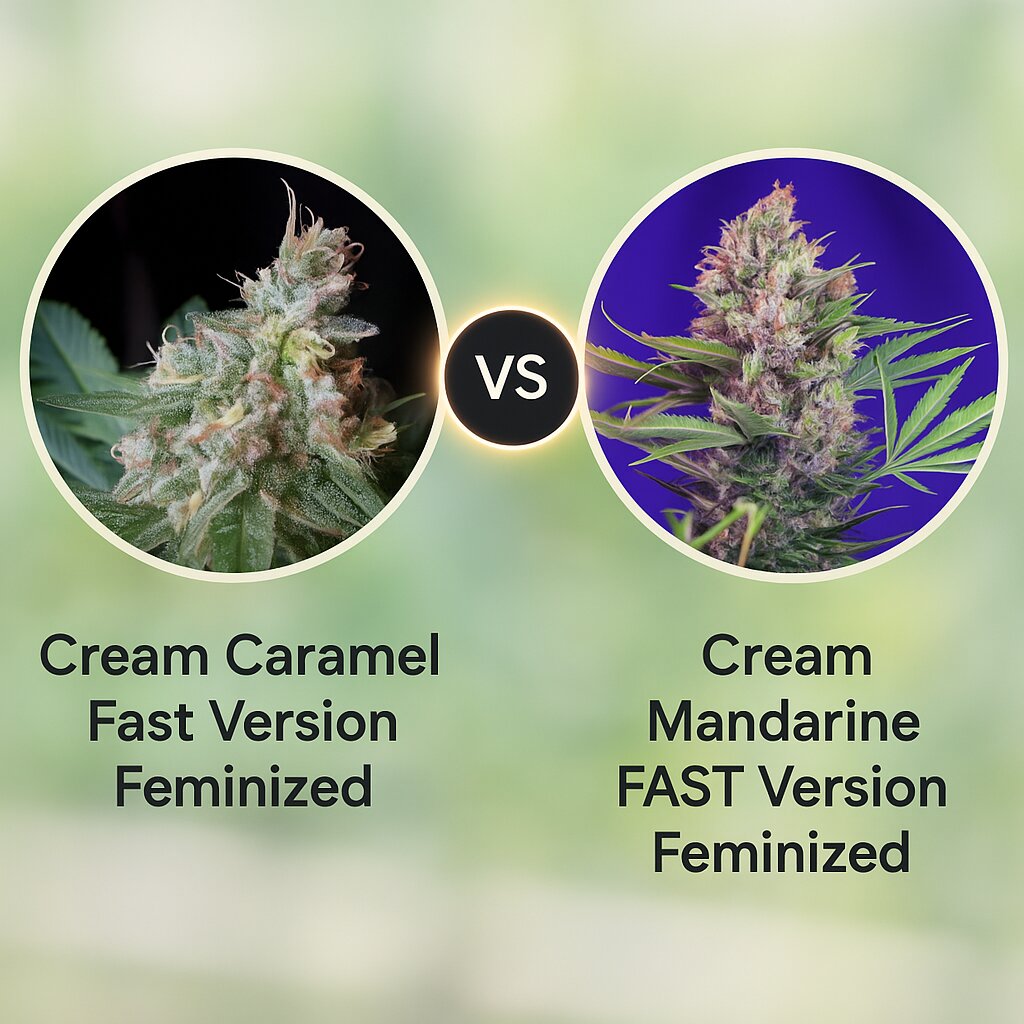 Cream Caramel Fast Version (Sweet Seeds) vs Cream Mandarine FAST Version (Sweet Seeds) Vergleich von Cannabissamen