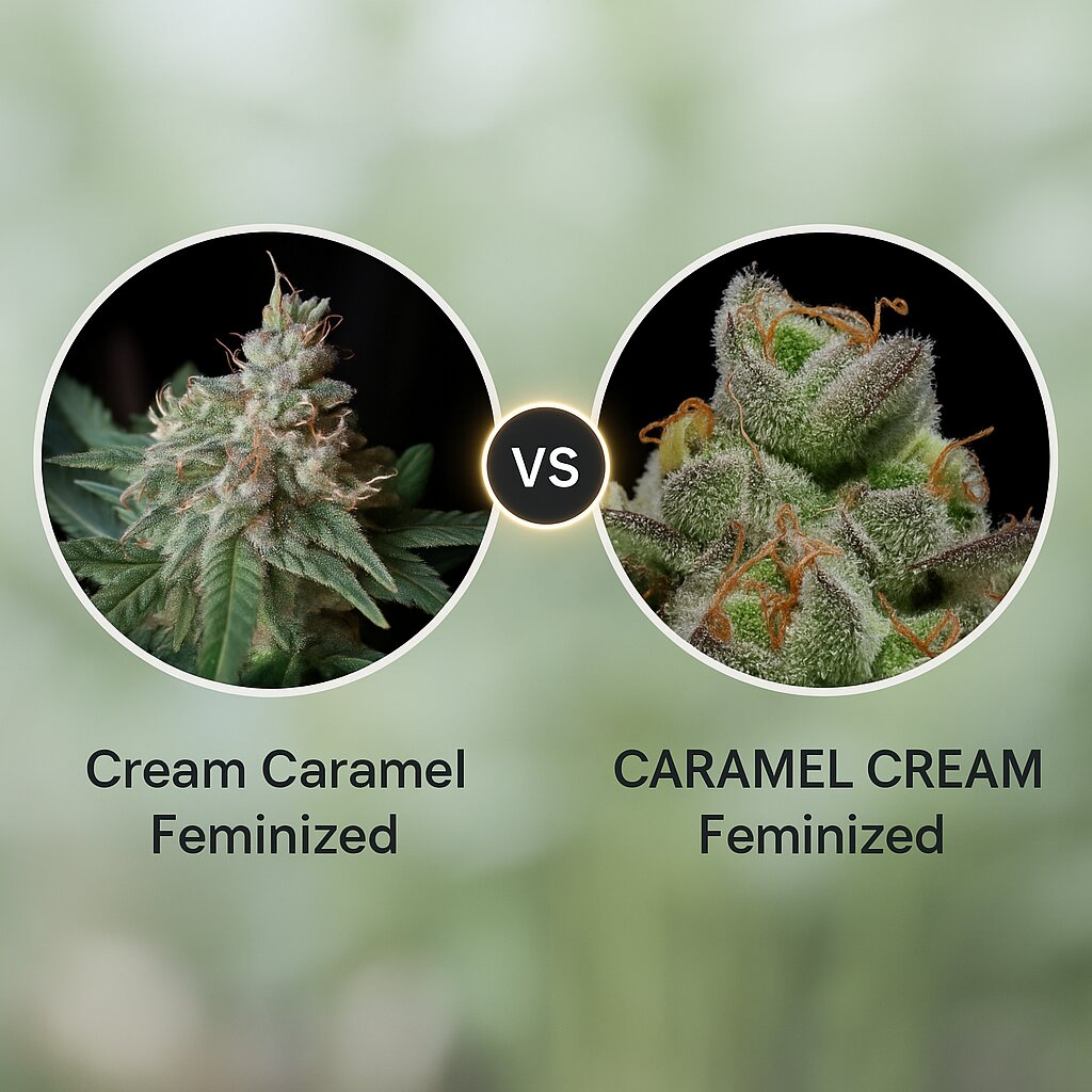 Cream Caramel (Sweet Seeds) vs CARAMEL CREAM (Humboldt Seed Company) Vergleich von Cannabissamen