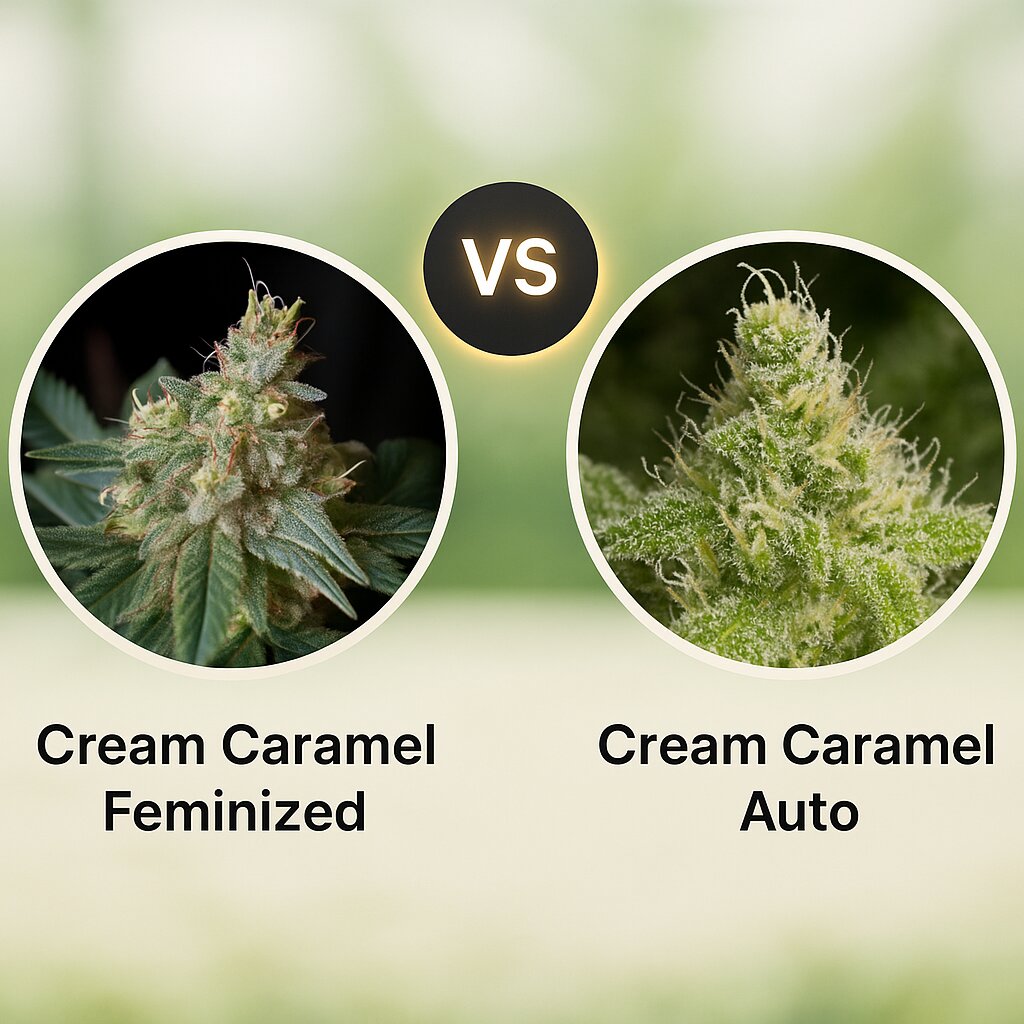 Cream Caramel (Sweet Seeds) vs Cream Caramel Auto (Sweet Seeds) Vergleich von Hanfsamen