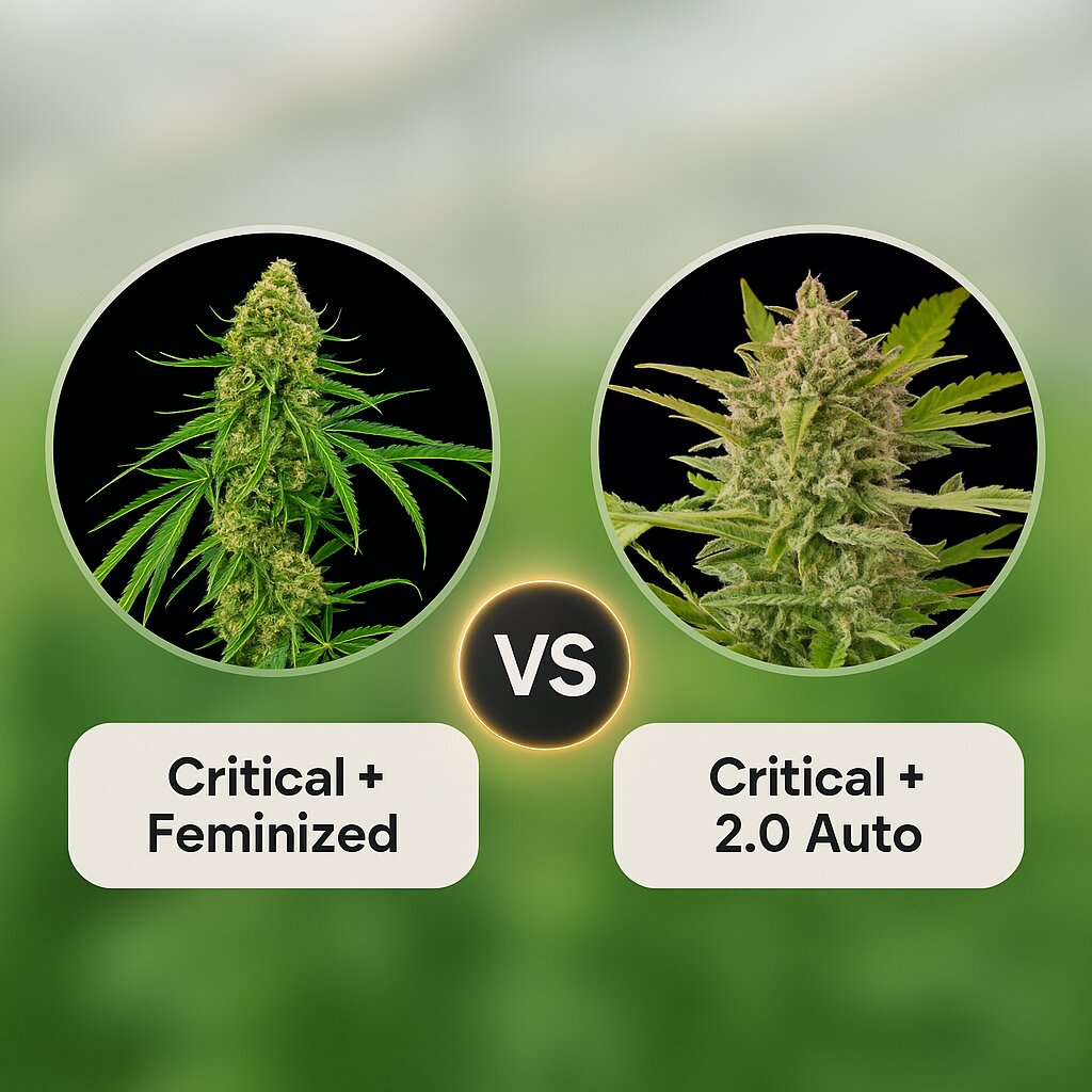 Critical + (DinaFem Seeds) vs Critical + 2.0 Auto (DinaFem Seeds) Cannabissamenvergleich