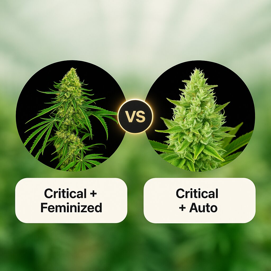 Critical + (DinaFem Seeds) vs Critical + Auto (DinaFem Seeds) Vergleich von Cannabissamen