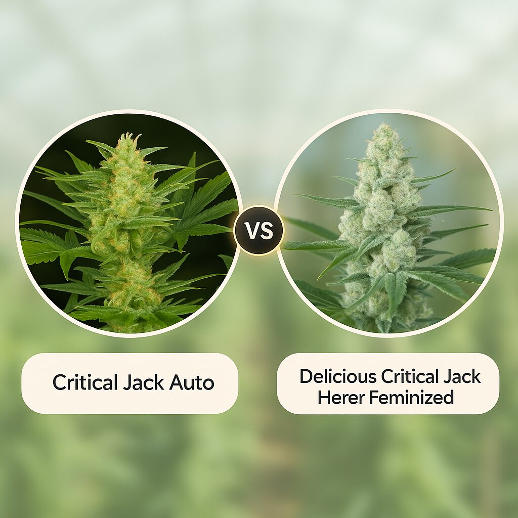 Critical Jack Auto (DinaFem Seeds) vs Delicious Critical Jack Herer (Delicious Seeds) Vergleich von Cannabissamen