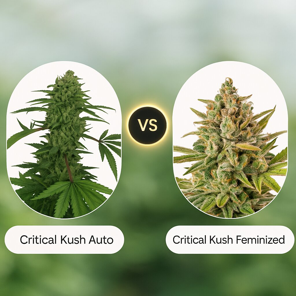 Critical Kush Auto (Barneys Farm) vs Critical Kush (DinaFem Seeds) Cannabissamen Vergleich
