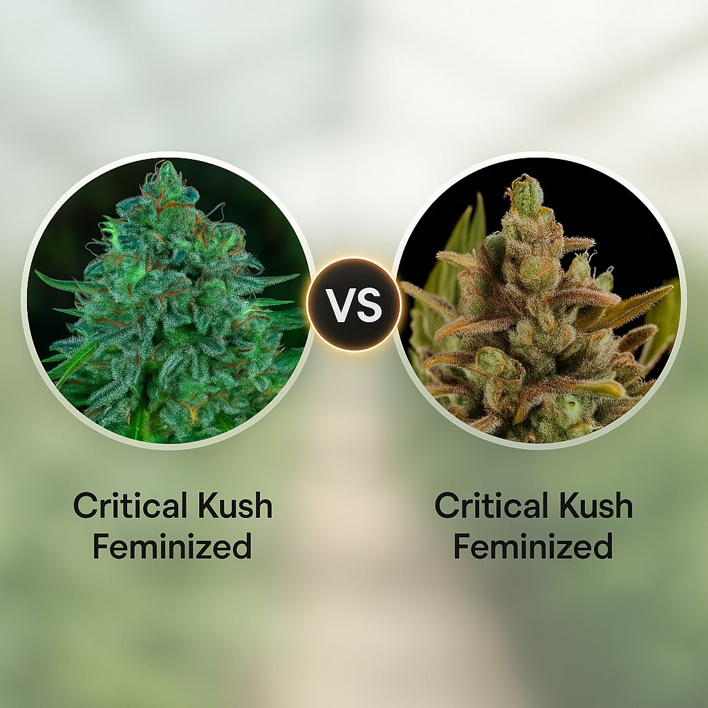 Critical Kush (Barneys Farm) vs Critical Kush (DinaFem Seeds) Vergleich von Hanfsamen