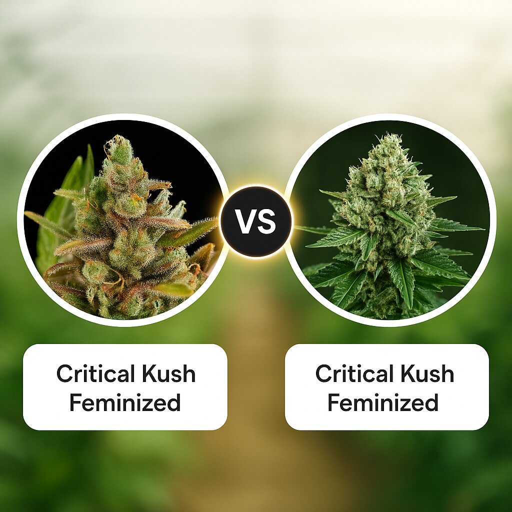 Critical Kush (DinaFem Seeds) vs Critical Kush (Royal Queen Seeds) Cannabis-Samen-Vergleich