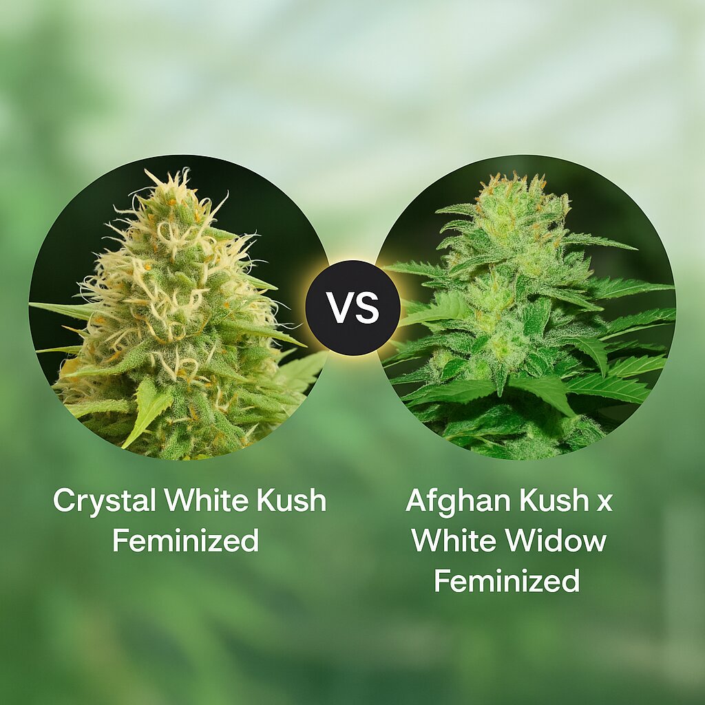 Crystal White Kush (Dutch Passion) vs Afghan Kush x White Widow (World of Seeds) Vergleich von Cannabissamen
