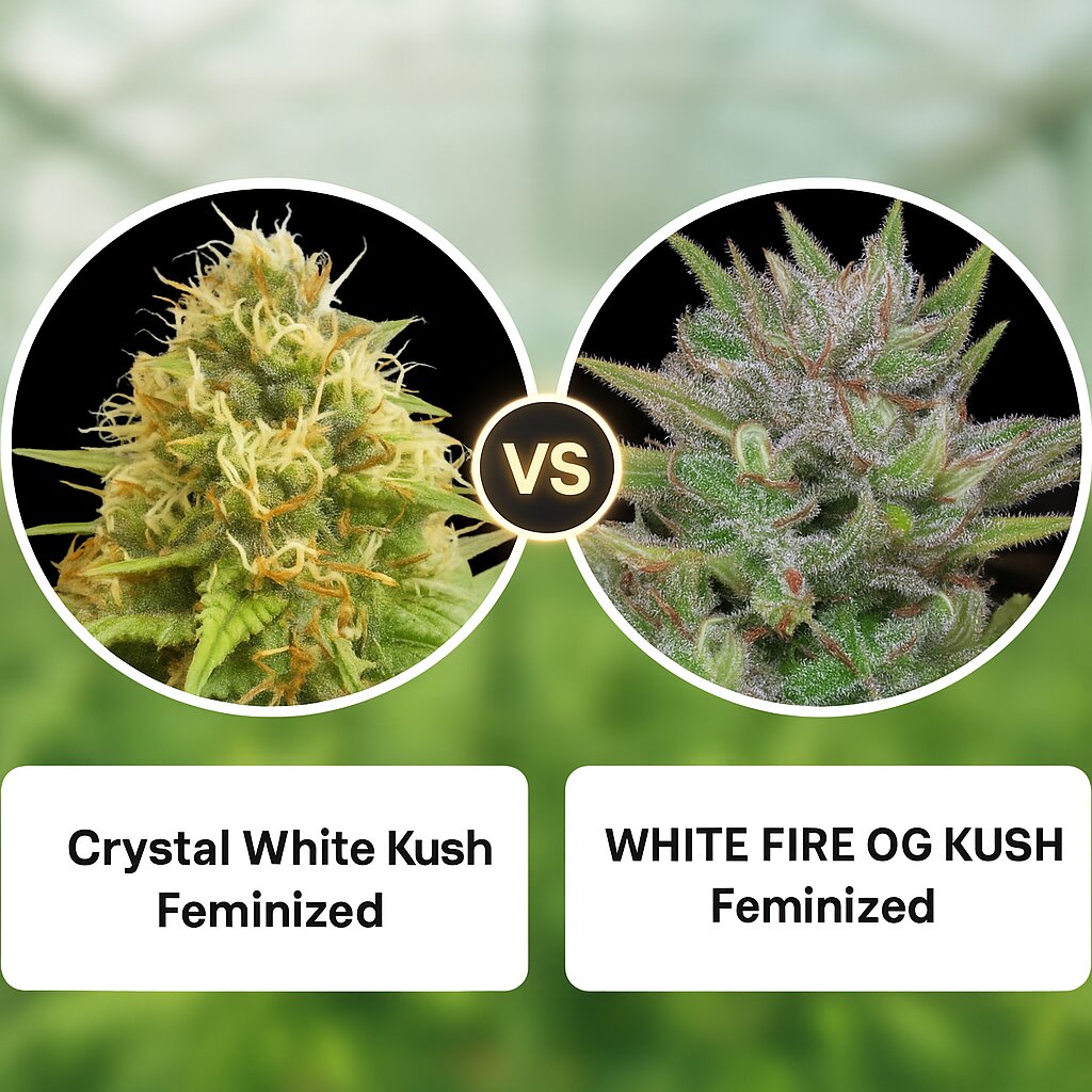 Crystal White Kush (Dutch Passion) vs WHITE FIRE OG KUSH (Bighead Seeds) Vergleich von Cannabissamen