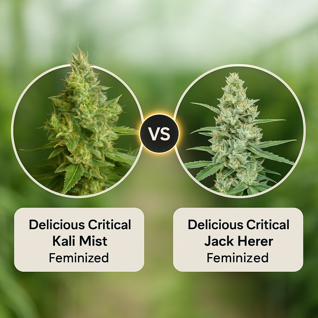 Delicious Critical Kali Mist (Delicious Seeds) vs Delicious Critical Jack Herer (Delicious Seeds) Vergleich von Cannabissamen