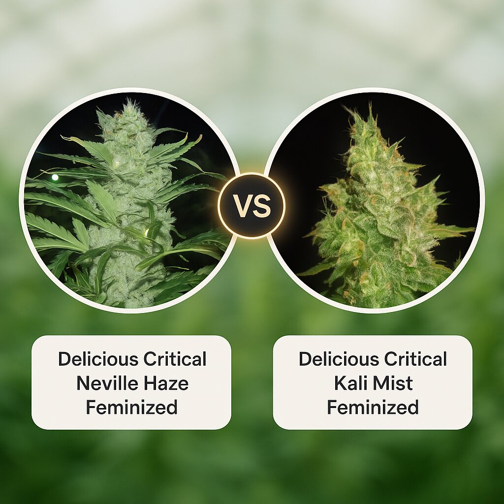 Delicious Critical Neville Haze (Delicious Seeds) vs Delicious Critical Kali Mist (Delicious Seeds) Cannabis Samen Vergleich