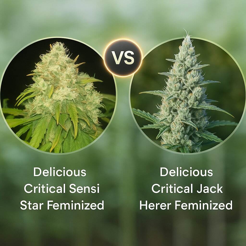 Delicious Critical Sensi Star (Delicious Seeds) vs Delicious Critical Jack Herer (Delicious Seeds) Vergleich von Cannabissamen