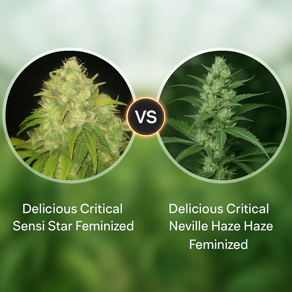 Delicious Critical Sensi Star (Delicious Seeds) vs Delicious Critical Neville Haze (Delicious Seeds) Cannabissamen Vergleich