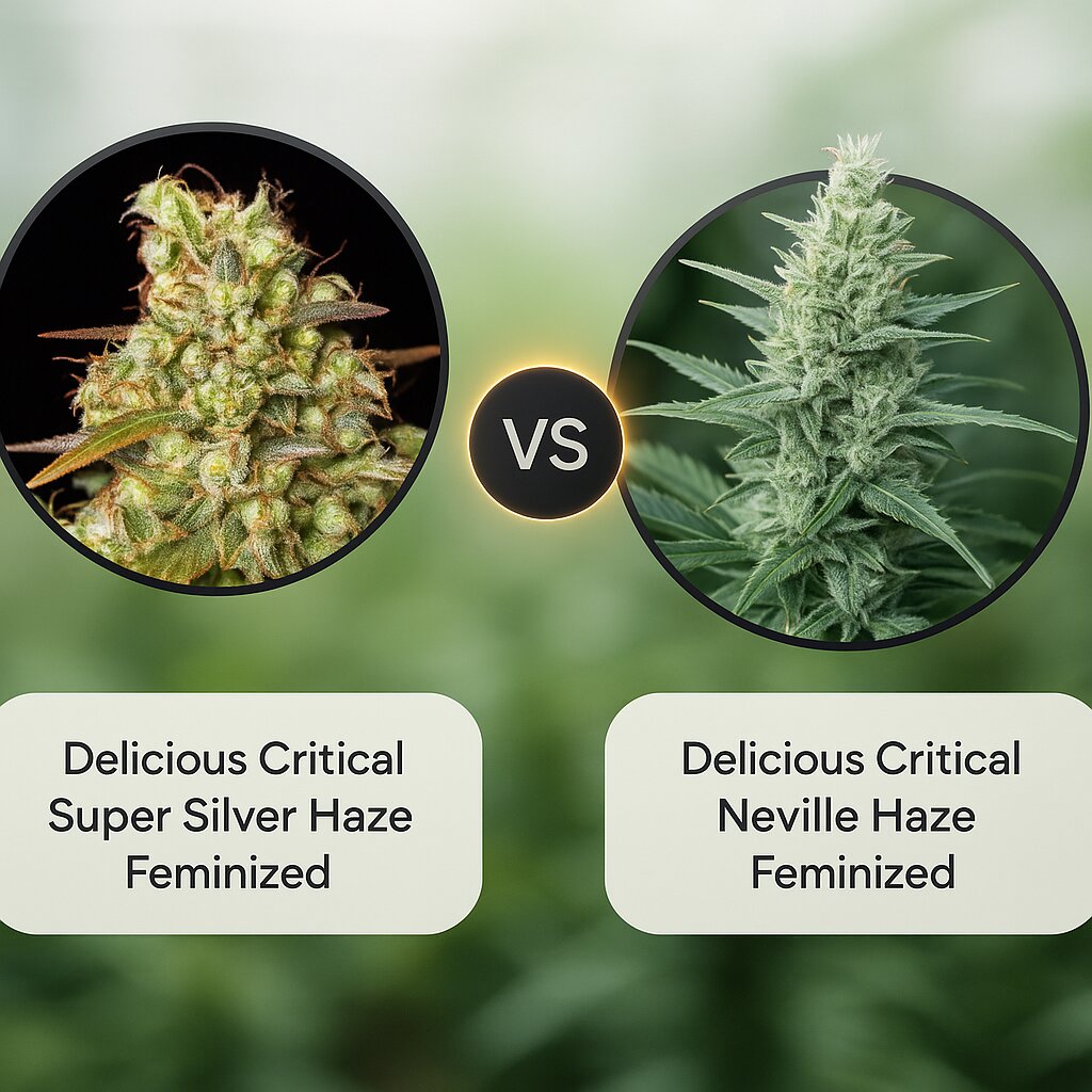 Delicious Critical Super Silver Haze (Delicious Seeds) vs Delicious Critical Neville Haze (Delicious Seeds) Cannabis Samen Vergleich