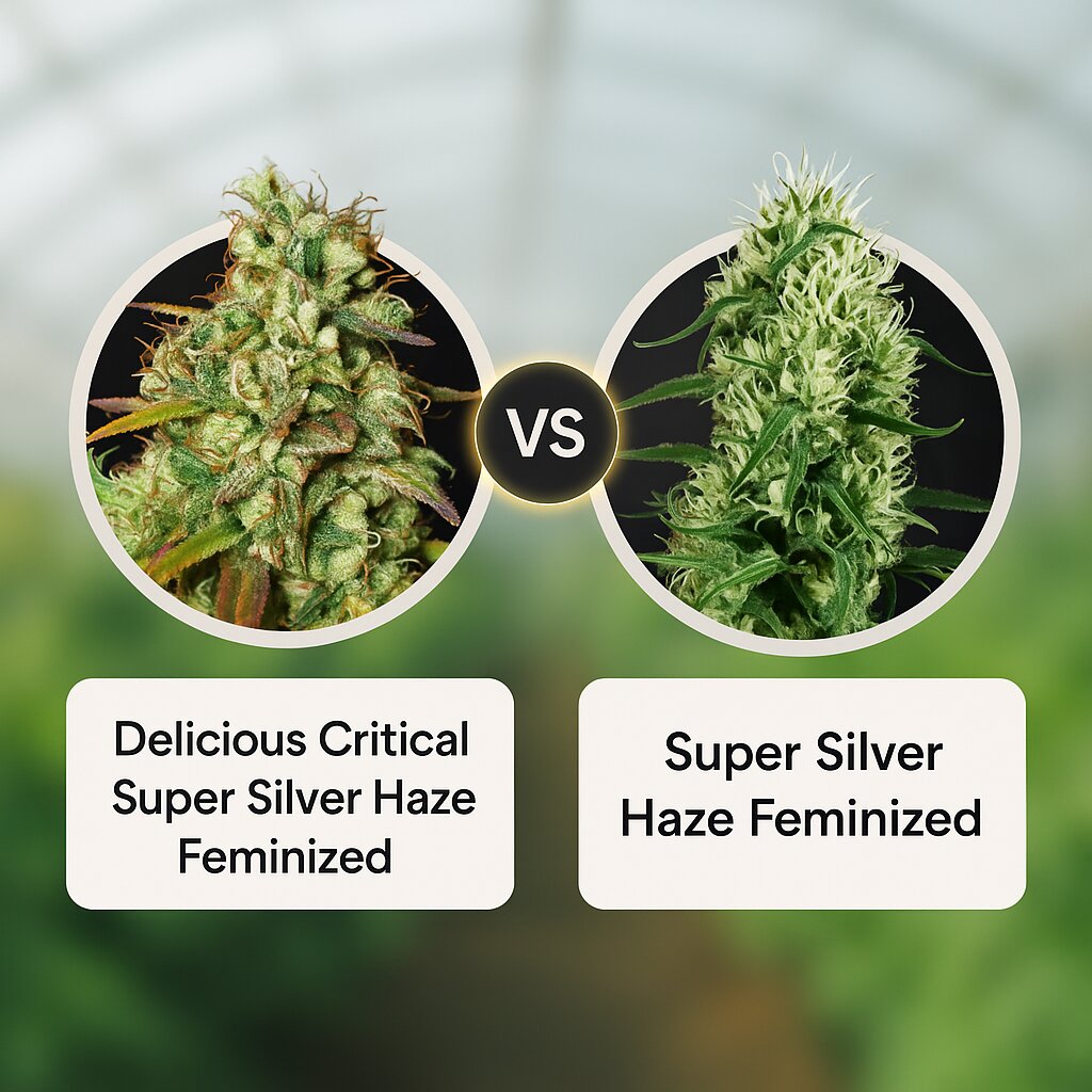 Delicious Critical Super Silver Haze (Delicious Seeds) vs Super Silver Haze (Greenhouse Seed Co) Vergleich von Cannabissamen