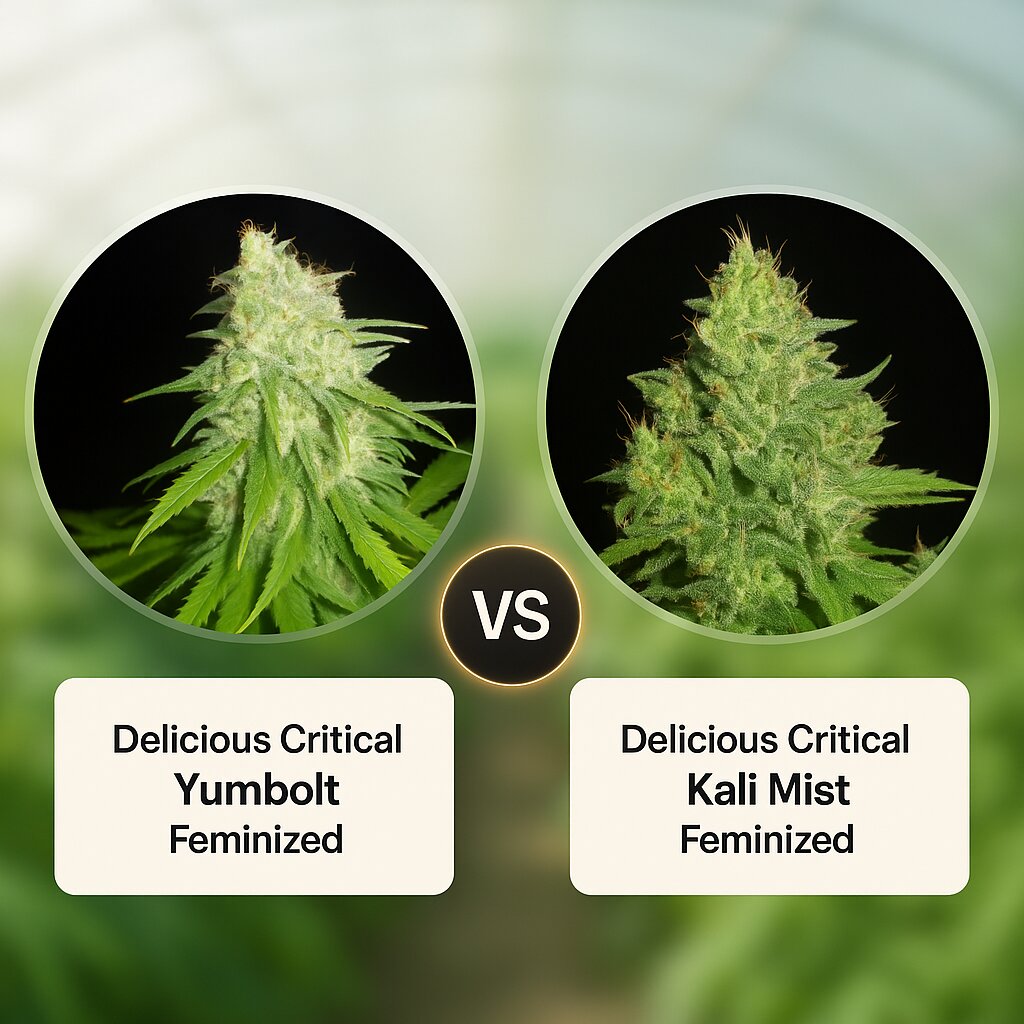 Delicious Critical Yumbolt (Delicious Seeds) vs Delicious Critical Kali Mist (Delicious Seeds) Cannabis Samen Vergleich