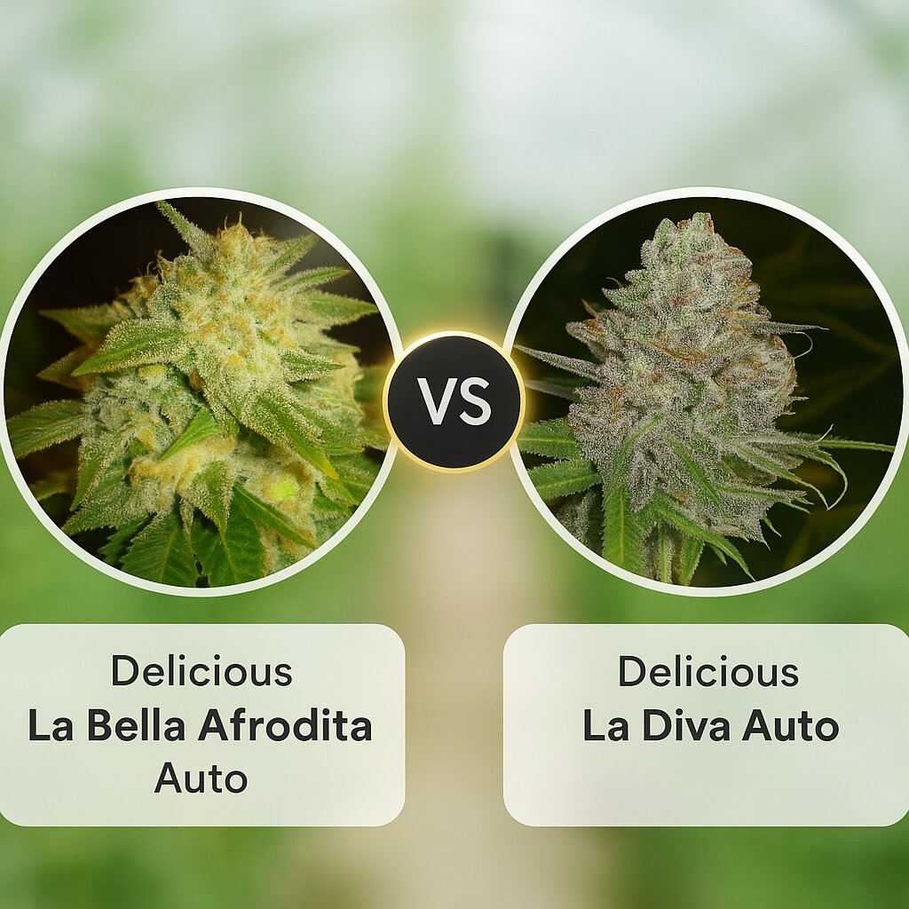 Delicious La Bella Afrodita Auto (Delicious Seeds) vs Delicious La Diva Auto (Delicious Seeds) Cannabis-Samenvergleich