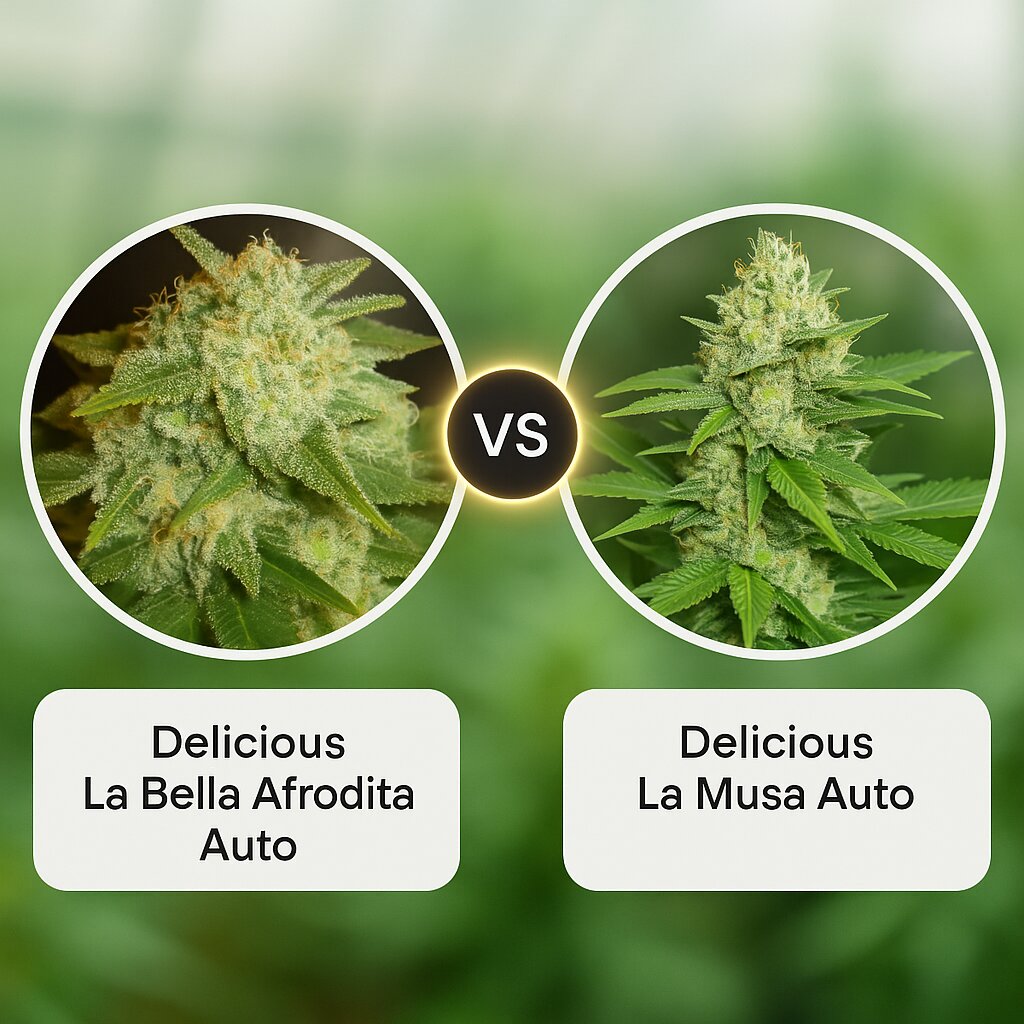 Delicious La Bella Afrodita Auto (Delicious Seeds) vs Delicious La Musa Auto (Delicious Seeds) Vergleich von Cannabissamen