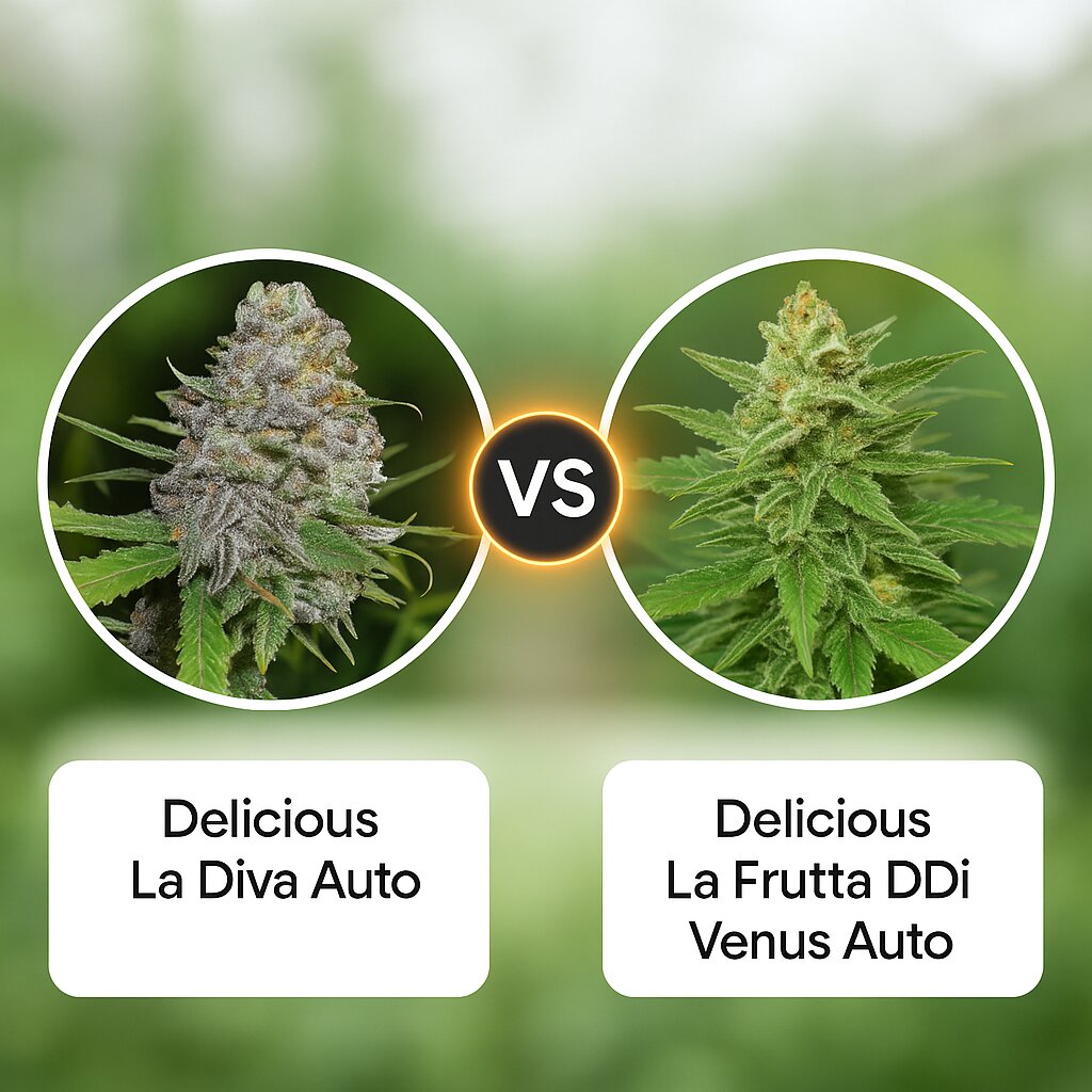 Delicious La Diva Auto (Delicious Seeds) vs Delicious La Frutta Di Venus Auto (Delicious Seeds) Vergleich von Cannabissamen