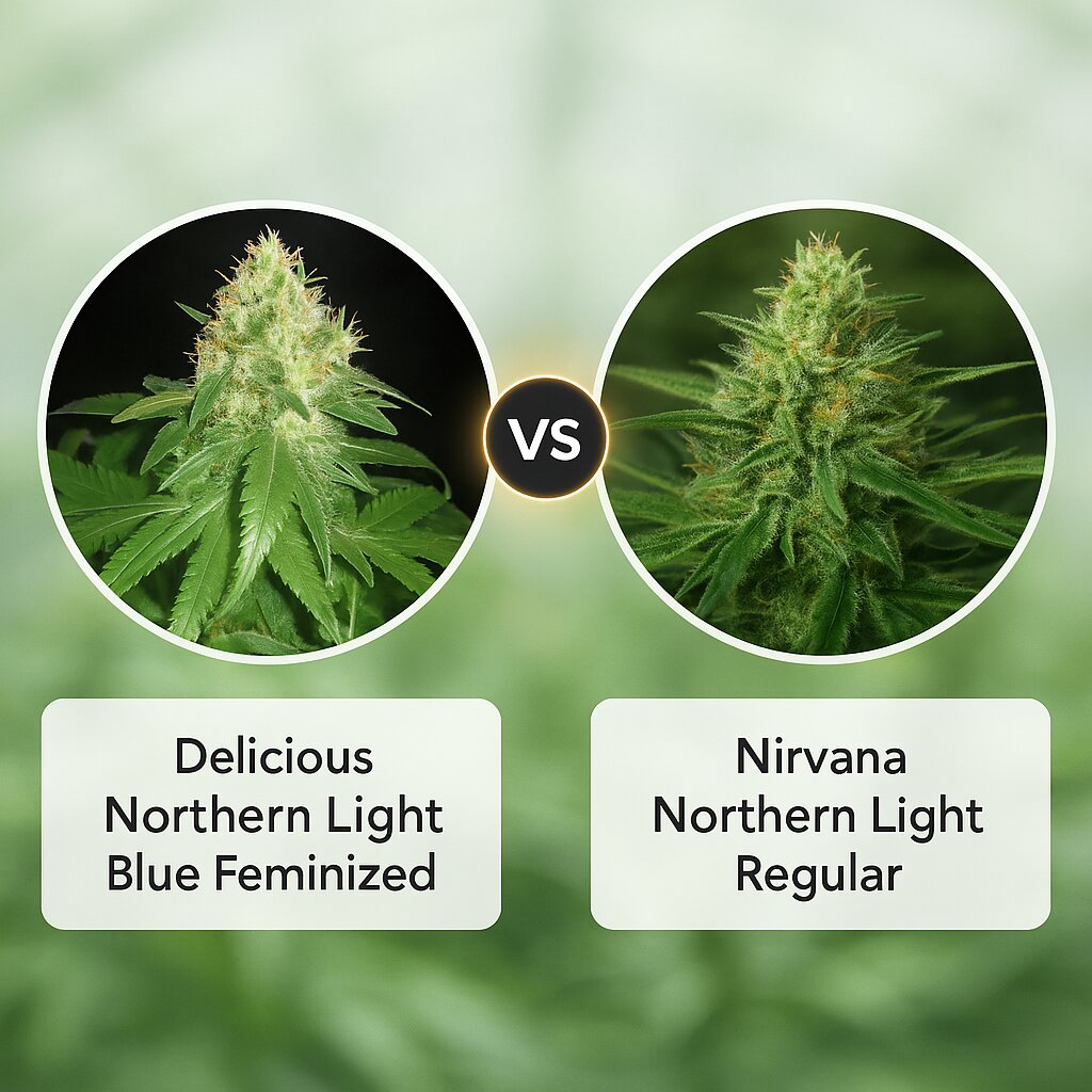 Delicious Northern Light Blue (Delicious Seeds) vs Nirvana Northern Light (Nirvana Seeds) Cannabissamenvergleich