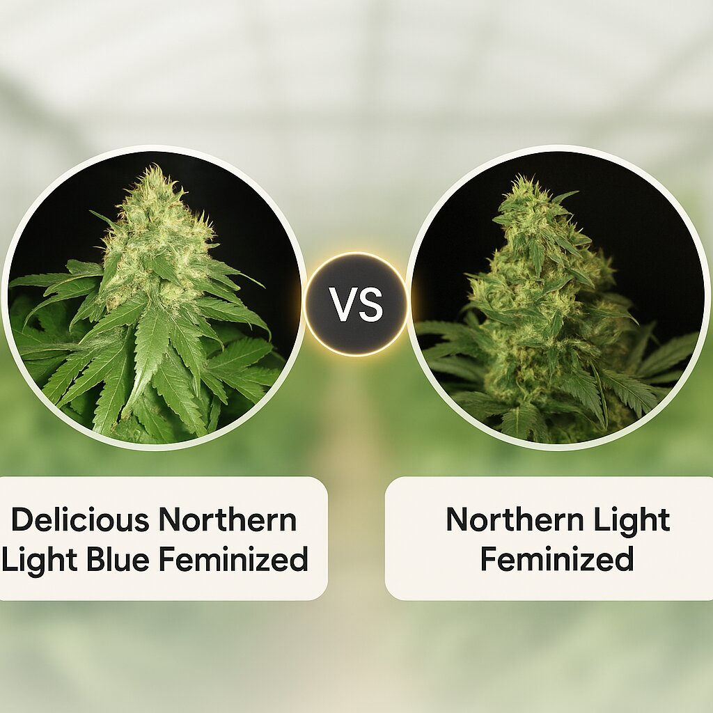 Delicious Northern Light Blue (Delicious Seeds) vs Northern Light (Bulldog Seeds) Vergleich von Cannabissamen