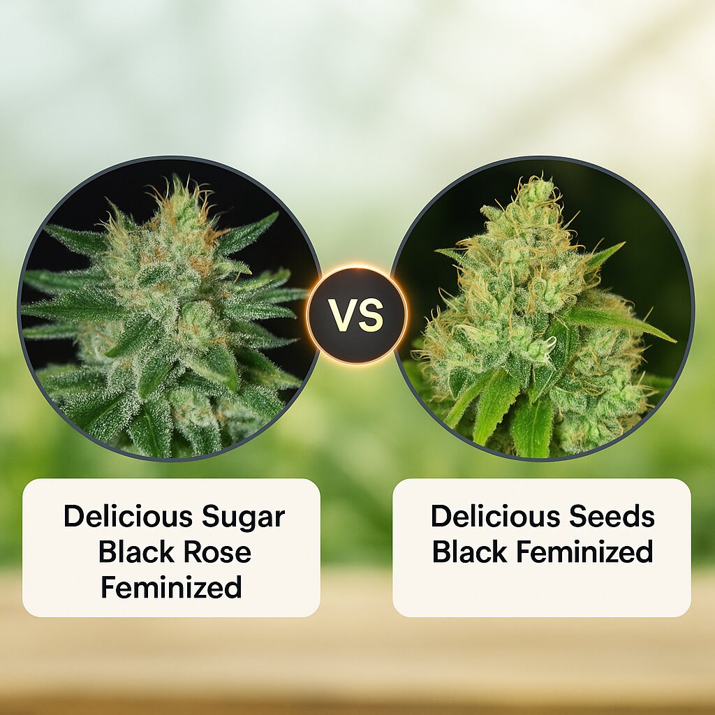 Delicious Sugar Black Rose (Delicious Seeds) vs Delicious Seeds Black (Delicious Seeds) Cannabissaatgutvergleich