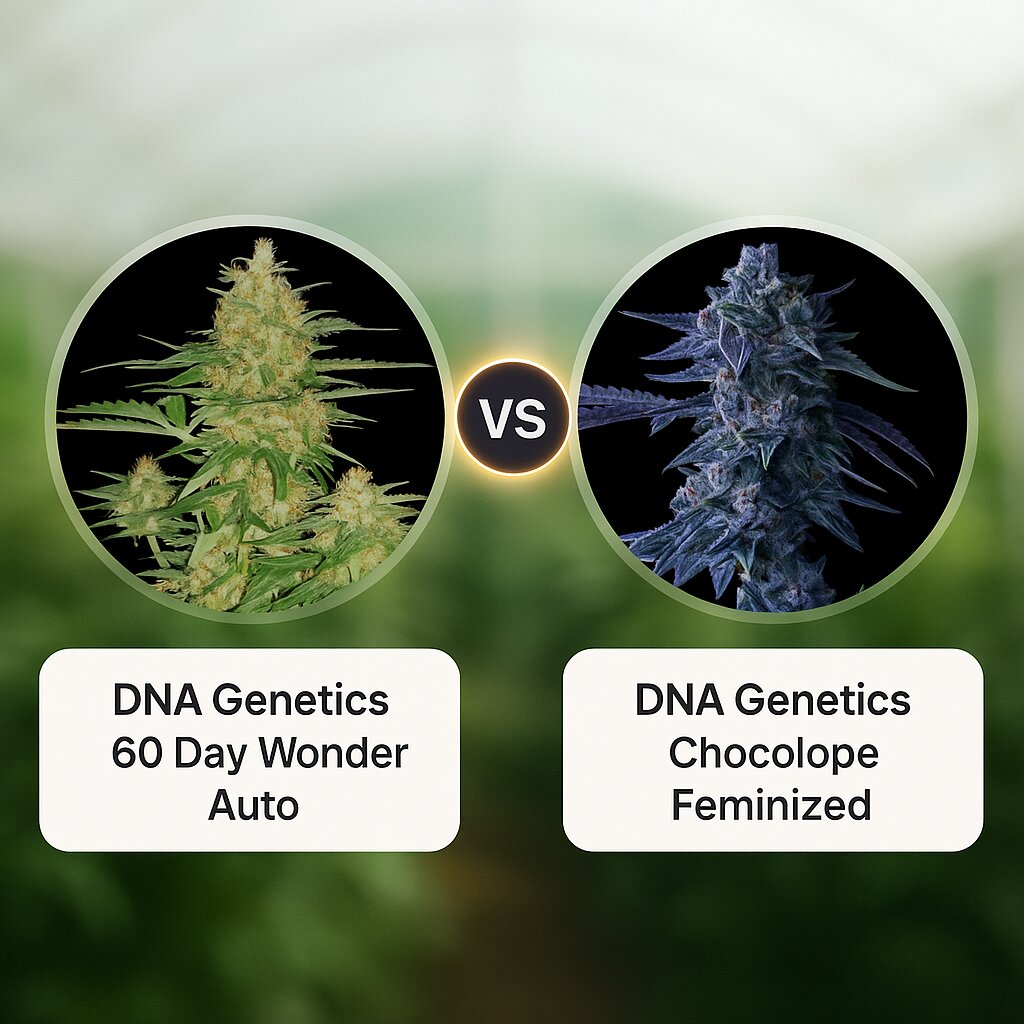 DNA Genetics 60 Day Wonder (DNA Genetics) vs DNA Genetics Chocolope (DNA Genetics) Vergleich von Cannabissamen
