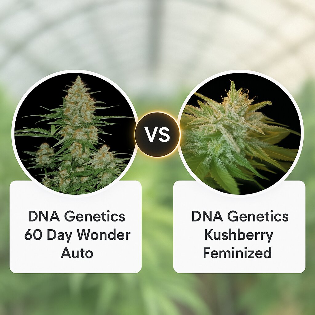 DNA Genetics 60 Day Wonder (DNA Genetics) vs DNA Genetics Kushberry (DNA Genetics) Vergleich von Hanfsamen