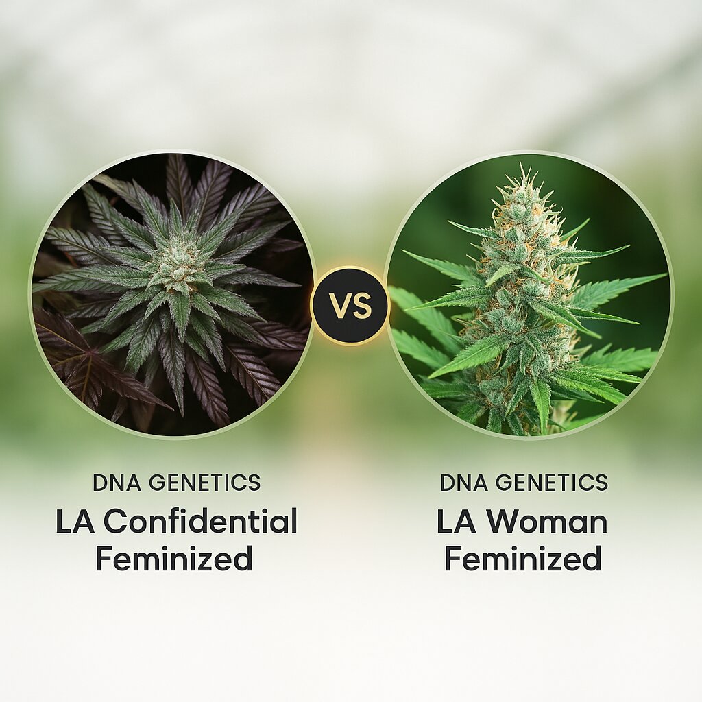 DNA Genetics LA Confidential (DNA Genetics) vs DNA Genetics LA Woman (DNA Genetics) Vergleich von Hanfsamen