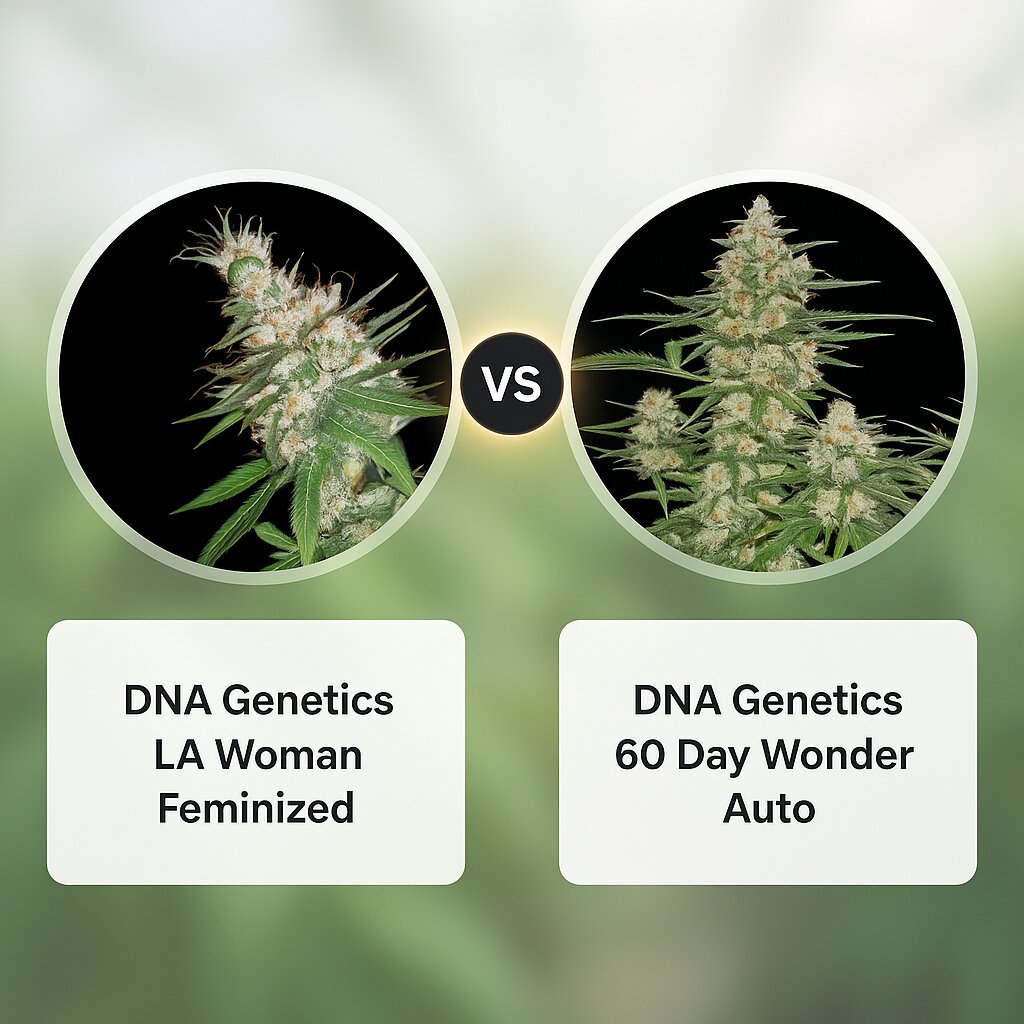 DNA Genetics LA Woman (DNA Genetics) vs DNA Genetics 60 Day Wonder (DNA Genetics) Vergleich von Cannabissamen