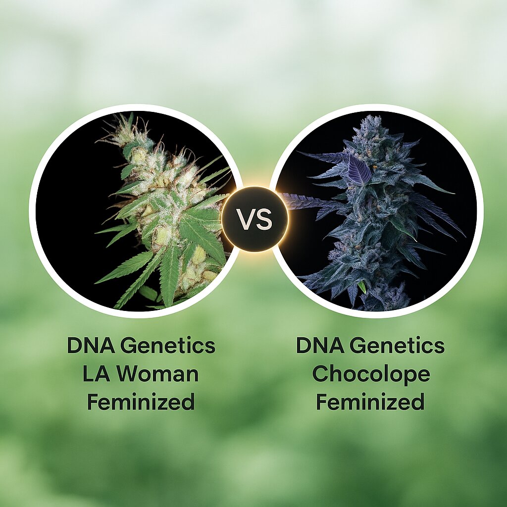 DNA Genetics LA Woman (DNA Genetics) vs DNA Genetics Chocolope (DNA Genetics) Cannabissamenvergleich