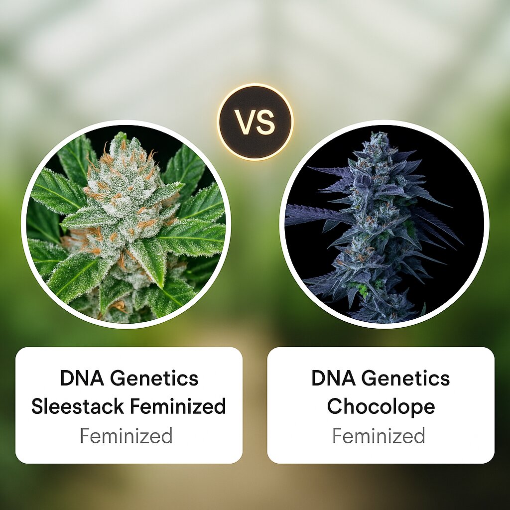 DNA Genetics Sleestack (DNA Genetics) vs DNA Genetics Chocolope (DNA Genetics) Vergleich von Cannabissamen