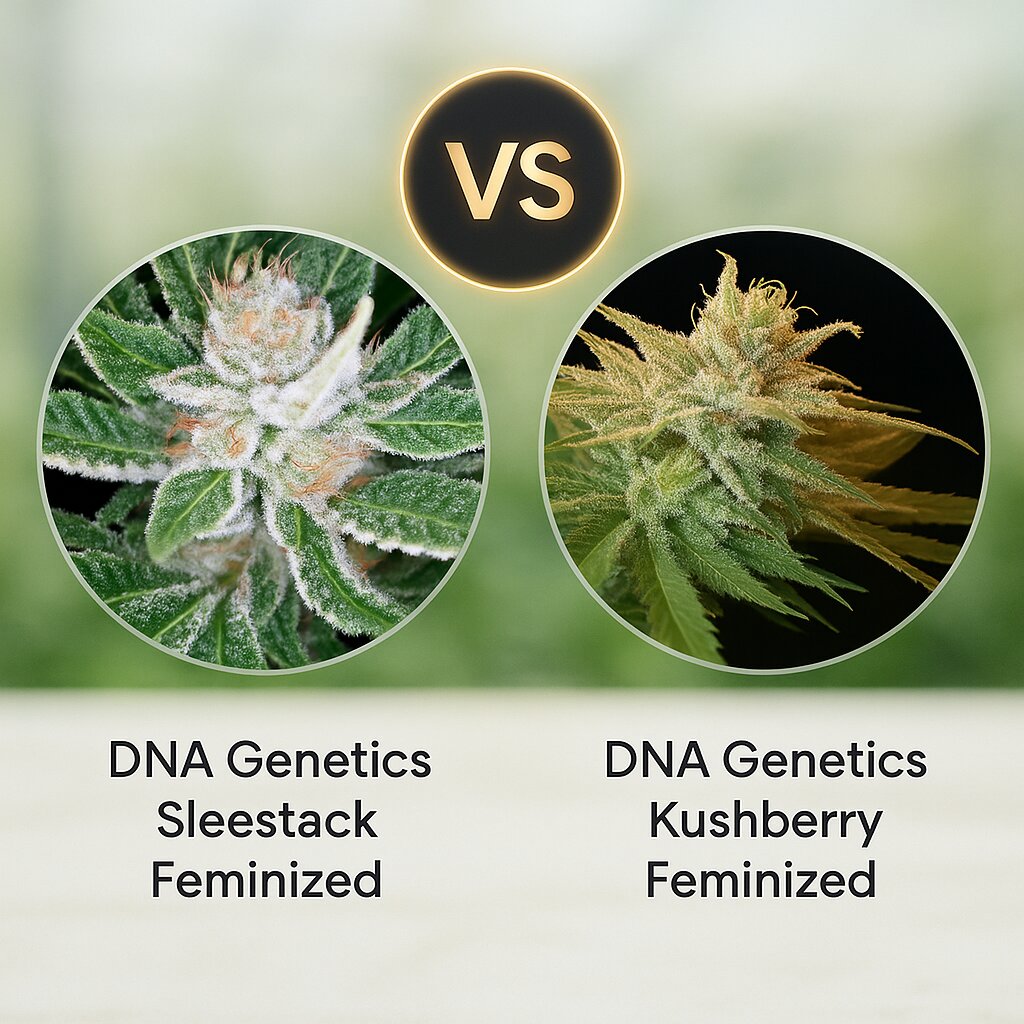 DNA Genetics Sleestack (DNA Genetics) vs DNA Genetics Kushberry (DNA Genetics) Vergleich von Cannabissamen