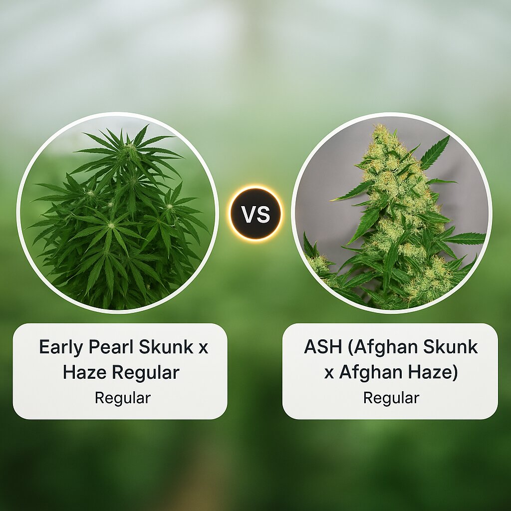 Early Pearl Skunk x Haze (Mr Nice Seedbank) vs ASH (Afghan Skunk x Afghan Haze) (Mr Nice Seedbank) Cannabissamenvergleich