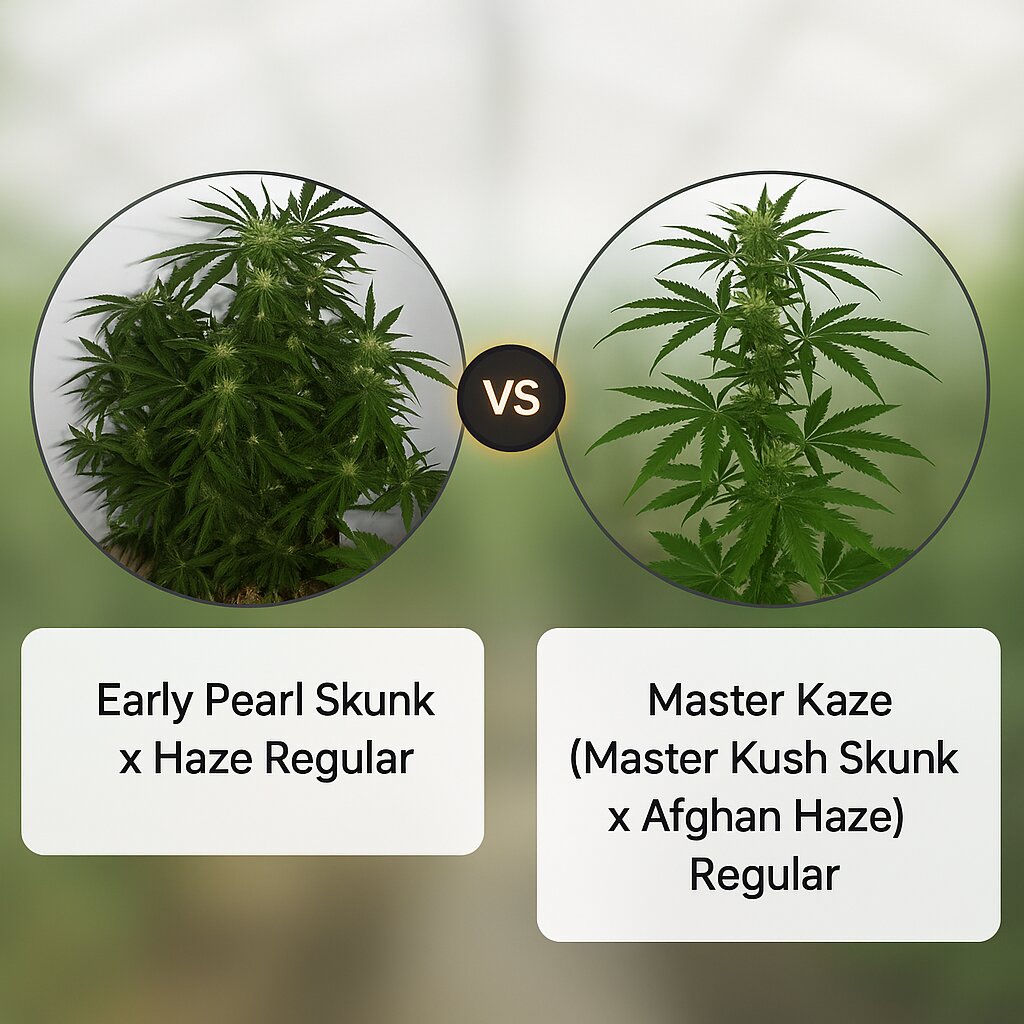 Early Pearl Skunk x Haze (Mr Nice Seedbank) vs Master Kaze (Master Kush Skunk x Afghan Haze) (Mr Nice Seedbank) Cannabis Samen Vergleich
