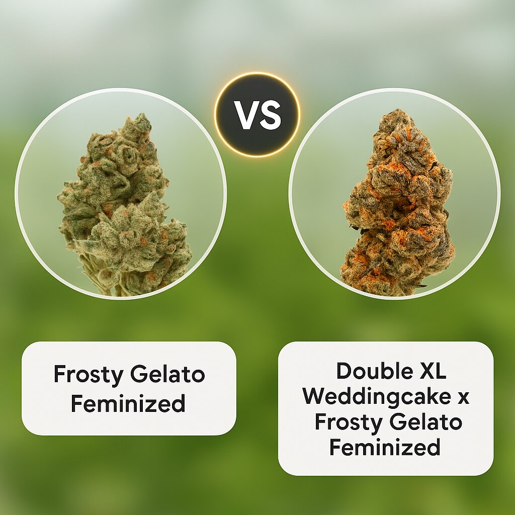 Frosty Gelato (Growers Choice) vs Double XL Weddingcake x Frosty Gelato (Growers Choice) Vergleich von Cannabissamen