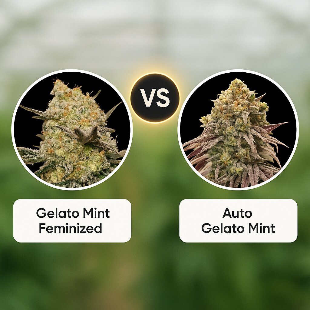 Gelato Mint (00 Seeds) vs Auto Gelato Mint (00 Seeds) Cannabissamenvergleich