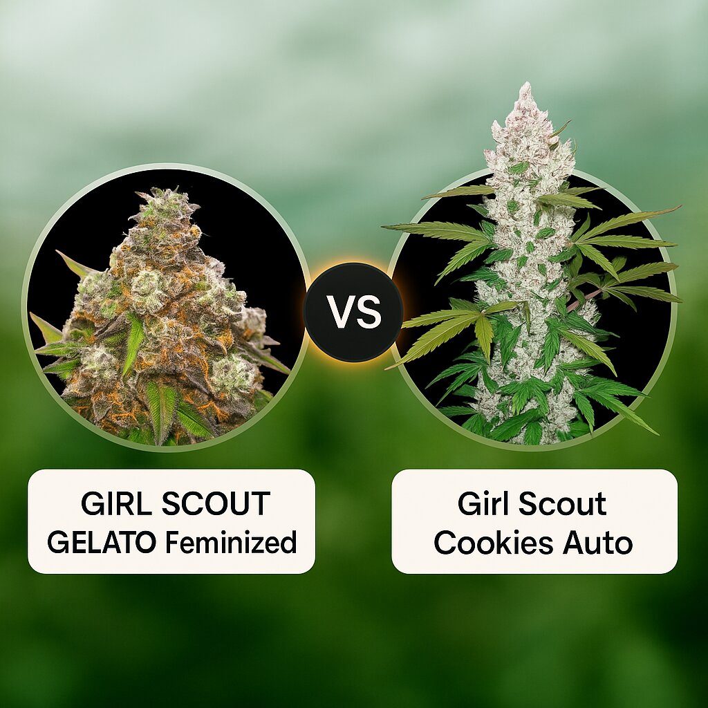 GIRL SCOUT GELATO (Yieldmonger Seeds) vs Girl Scout Cookies Auto (FastBuds) Vergleich von Cannabissamen