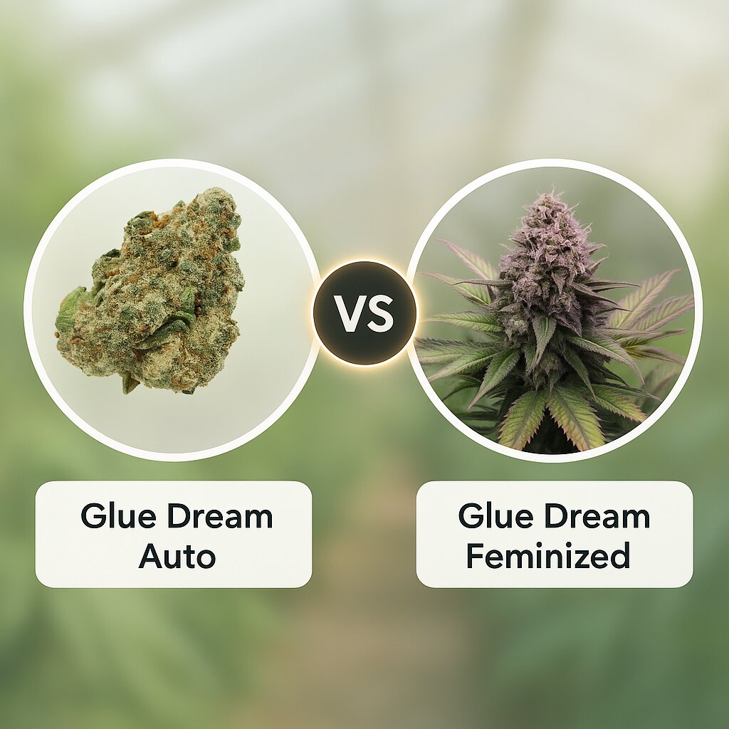 Glue Dream Auto (Top Shelf Elite) vs Glue Dream (Top Shelf Elite) Vergleich von Cannabissamen