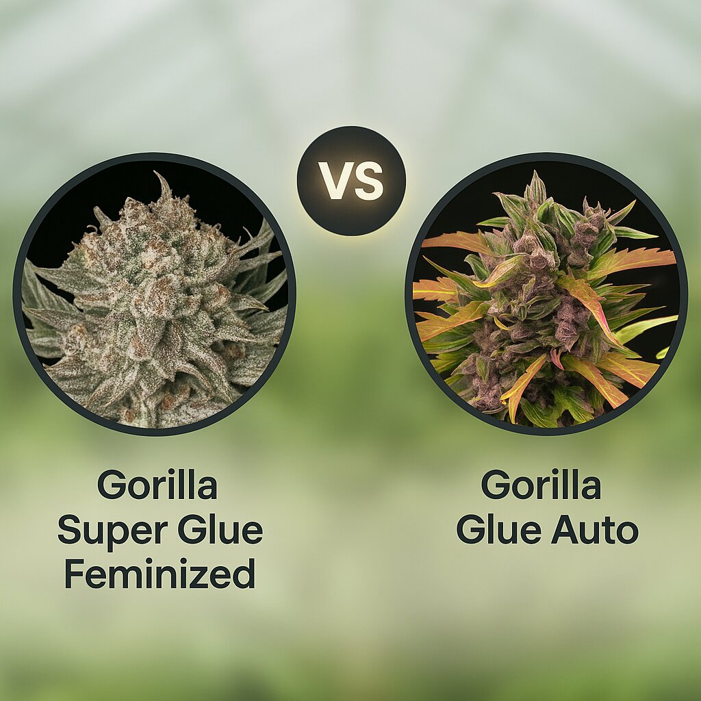 Gorilla Super Glue (Dutch Passion) vs Gorilla Glue Auto (Barneys Farm) Cannabissamenvergleich