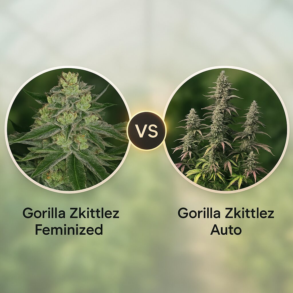 Gorilla Zkittlez (Barneys Farm) vs Gorilla Zkittlez Auto (FastBuds) Cannabissamenvergleich