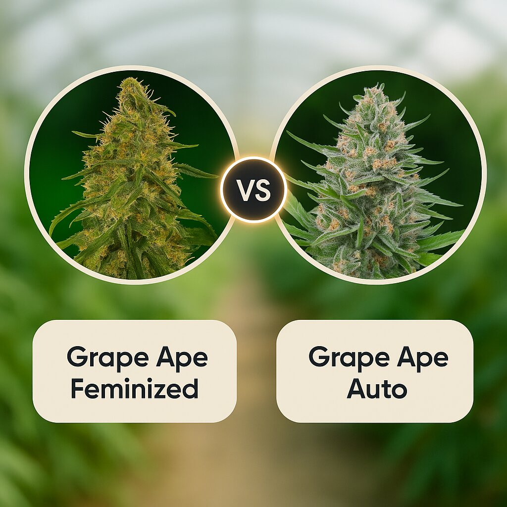 Grape Ape (Barneys Farm) vs Grape Ape Auto (Royal Queen Seeds) Cannabissamen Vergleich