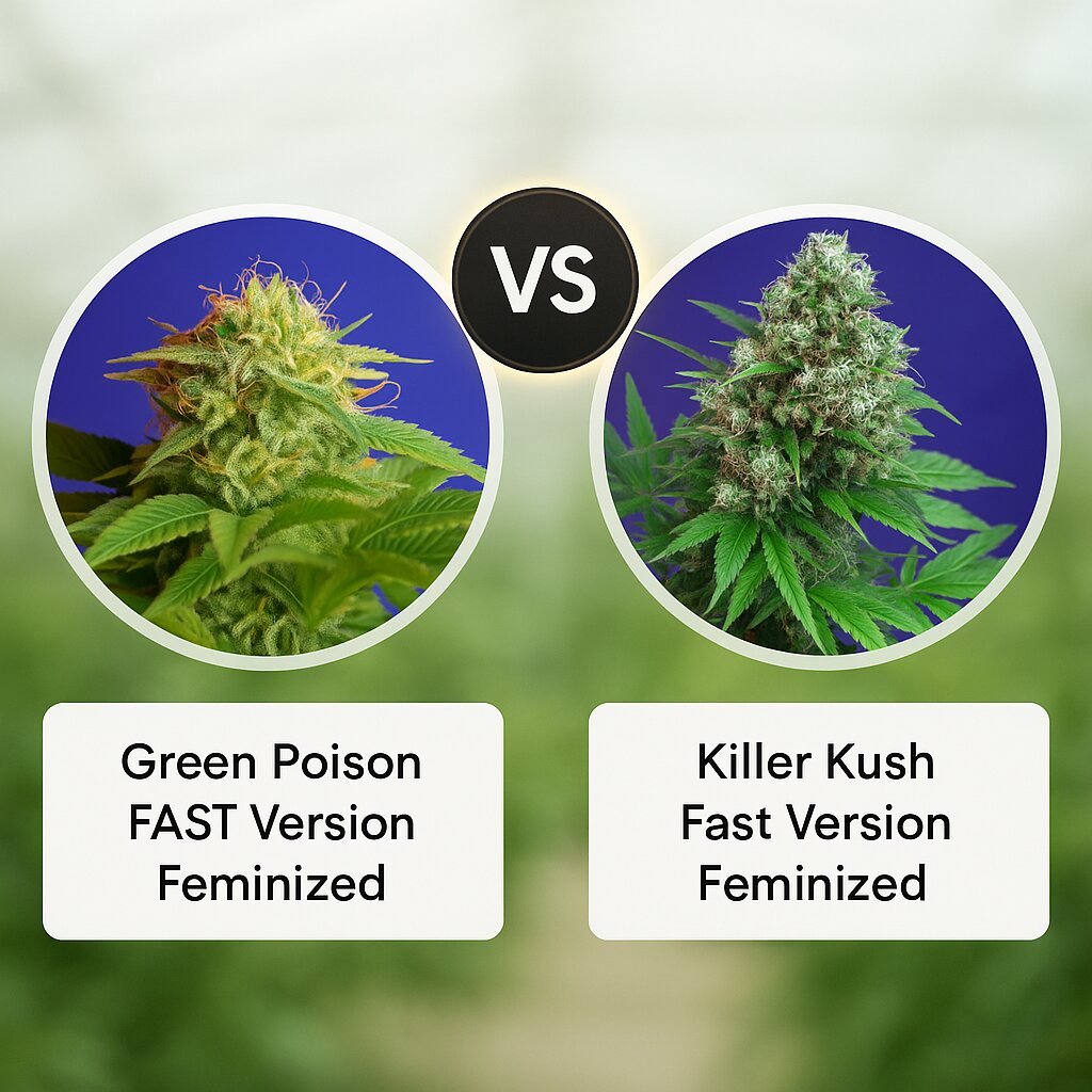 Green Poison FAST Version (Sweet Seeds) vs Killer Kush Fast Version (Sweet Seeds) Vergleich von Cannabissamen