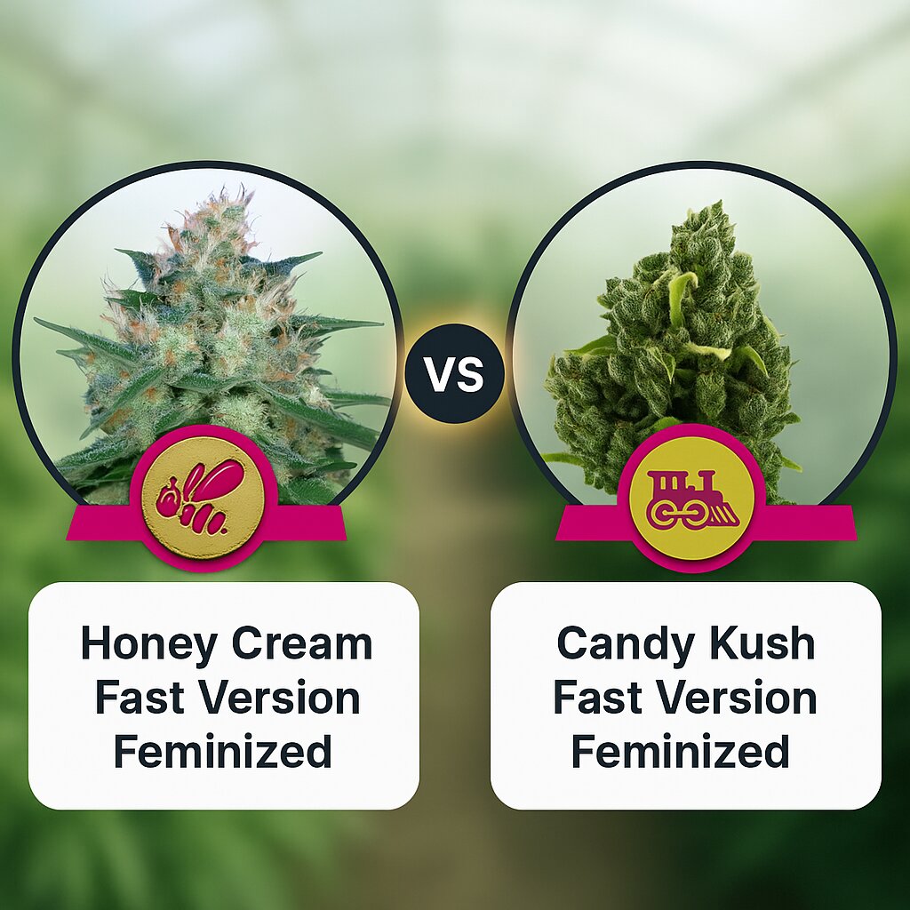 Honey Cream Fast Version (Royal Queen Seeds) vs Candy Kush Fast Version (Royal Queen Seeds) Vergleich von Cannabissamen