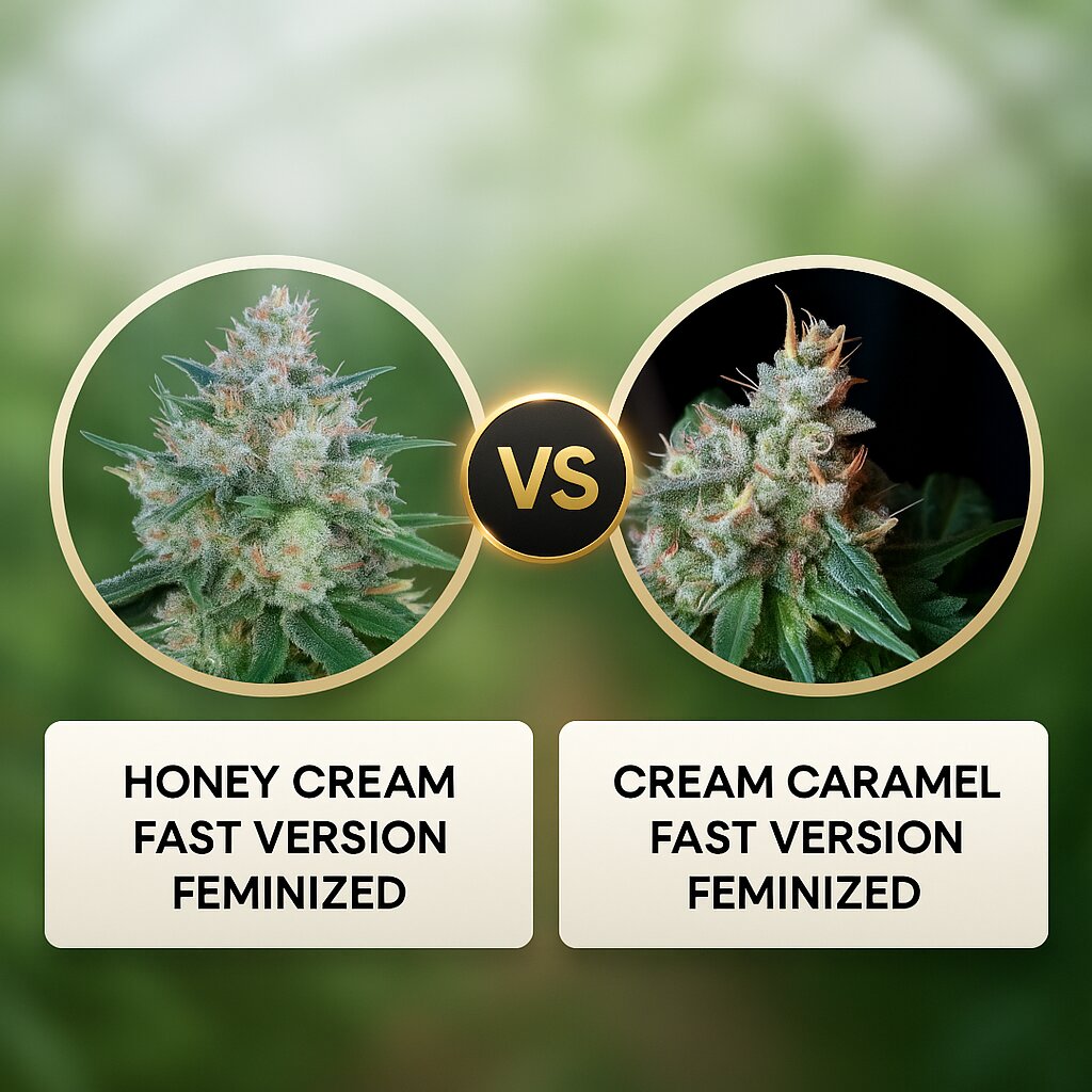 Honey Cream Fast Version (Royal Queen Seeds) vs Cream Caramel Fast Version (Sweet Seeds) Vergleich von Cannabissamen