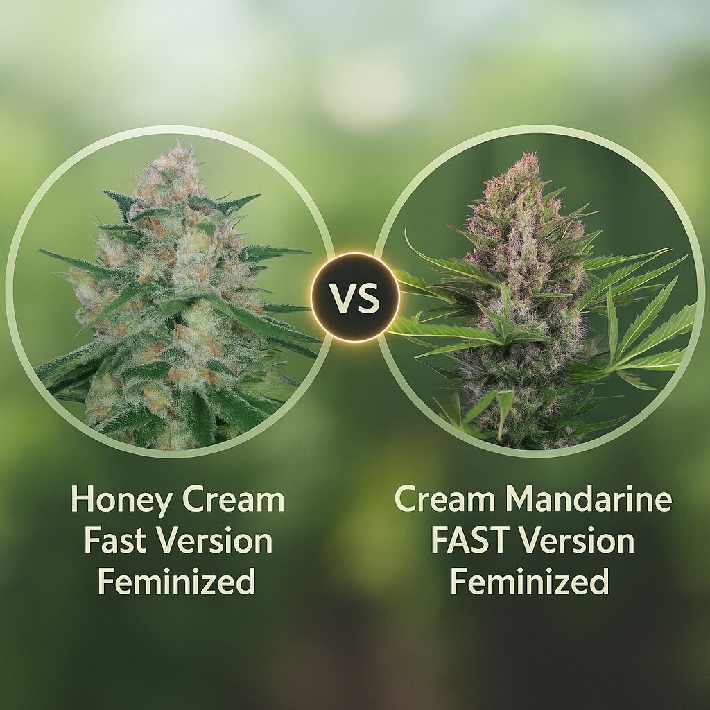 Honey Cream Fast Version (Royal Queen Seeds) vs Cream Mandarine FAST Version (Sweet Seeds) Cannabissamenvergleich