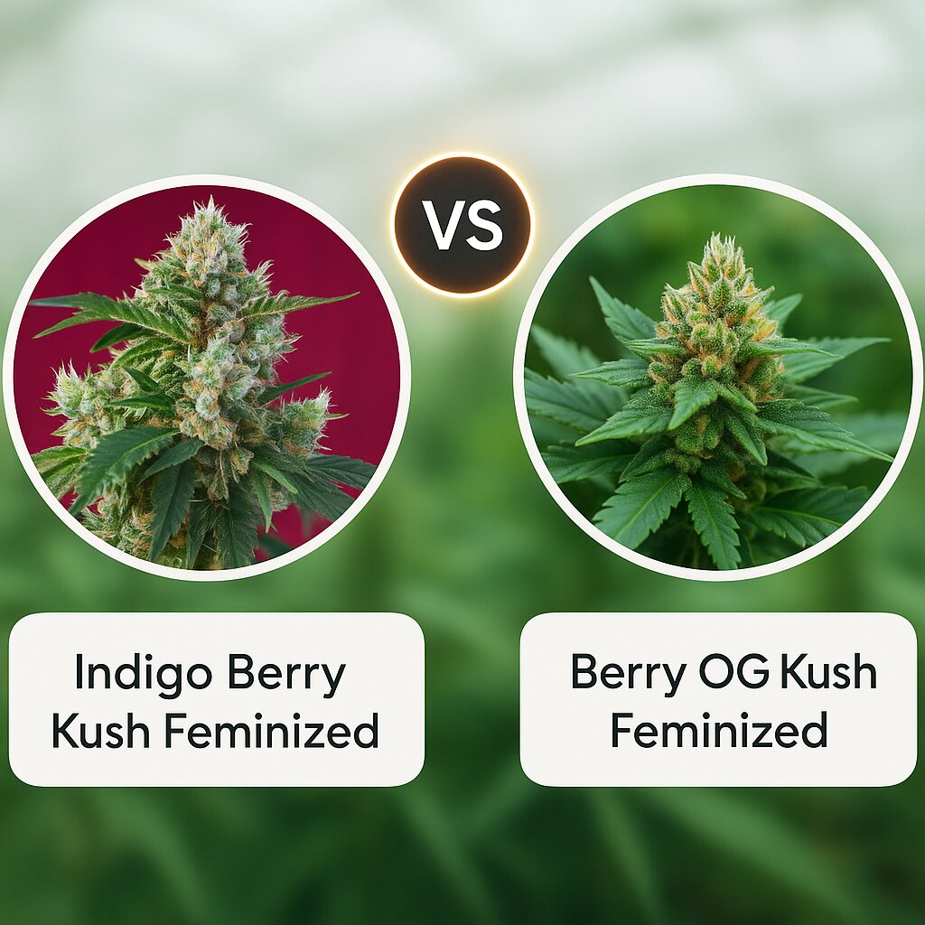 Indigo Berry Kush (Sweet Seeds) vs Berry OG Kush (z710 Genetics) Vergleich von Cannabissamen