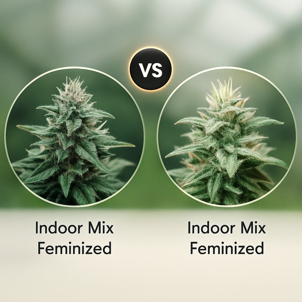 Indoor Mix (Royal Queen Seeds) vs Indoor Mix (Female Seeds) Cannabissamenvergleich