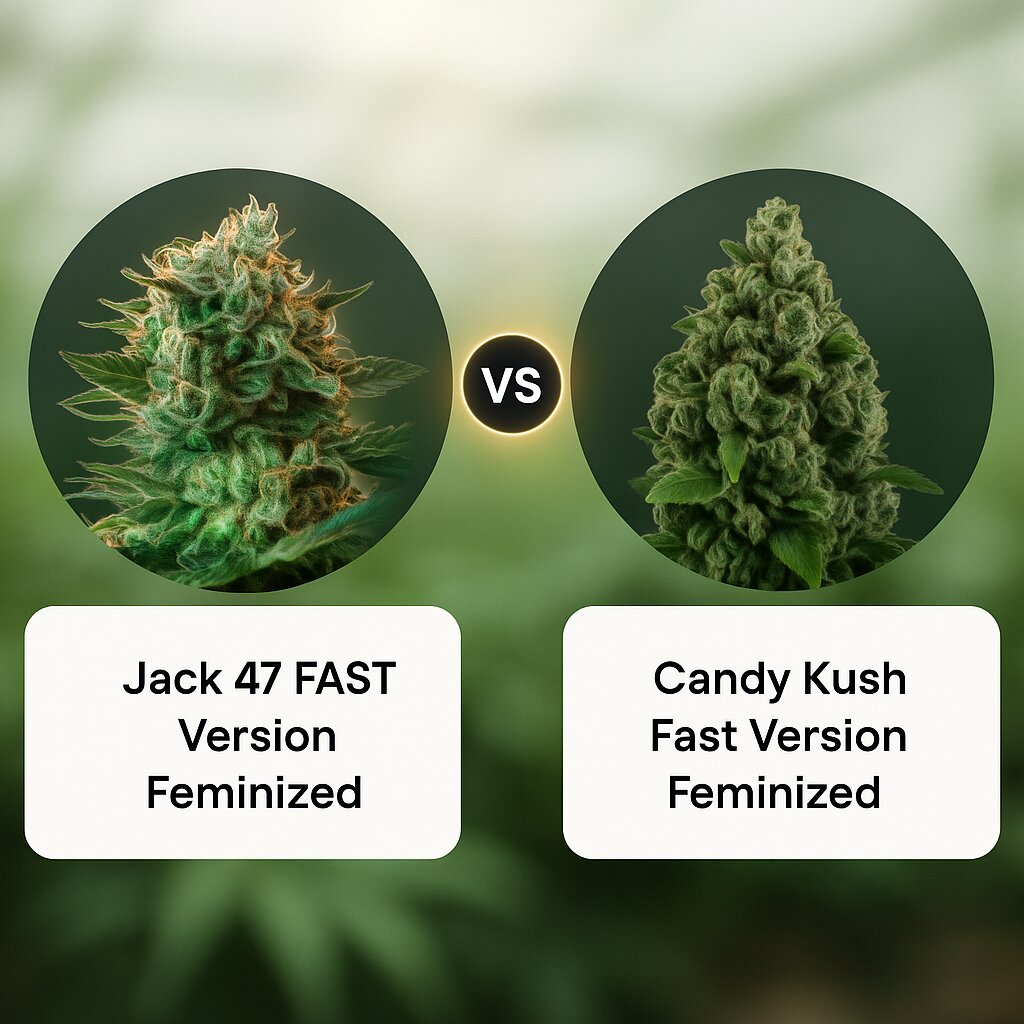 Jack 47 FAST Version (Sweet Seeds) vs Candy Kush Fast Version (Royal Queen Seeds) Vergleich von Cannabissamen